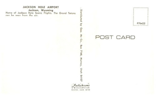 JACKSON HOLE AIRPORT,JACKSON,WYOMING.VTG POSTCARD*P82 - Picture 2 of 2
