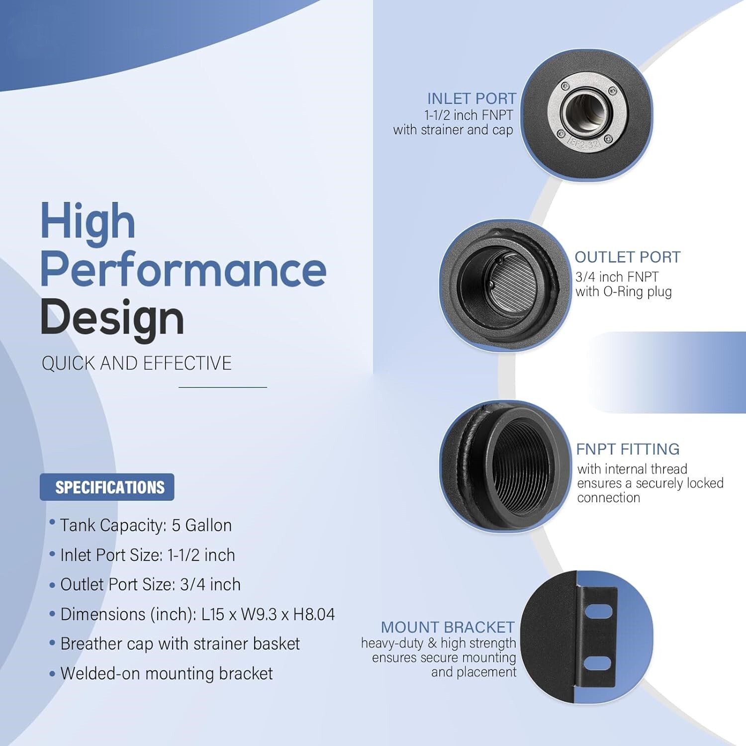 5 Gallon 14 Gauge Steel Hydraulic Fluid Reservoir Tank Integral Mounting Foot