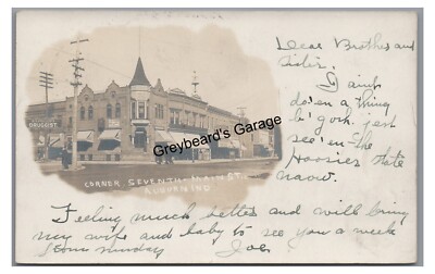 RPPC Seventh & Main St AUBURN IN Indiana Vintage 1906 Real Photo ...