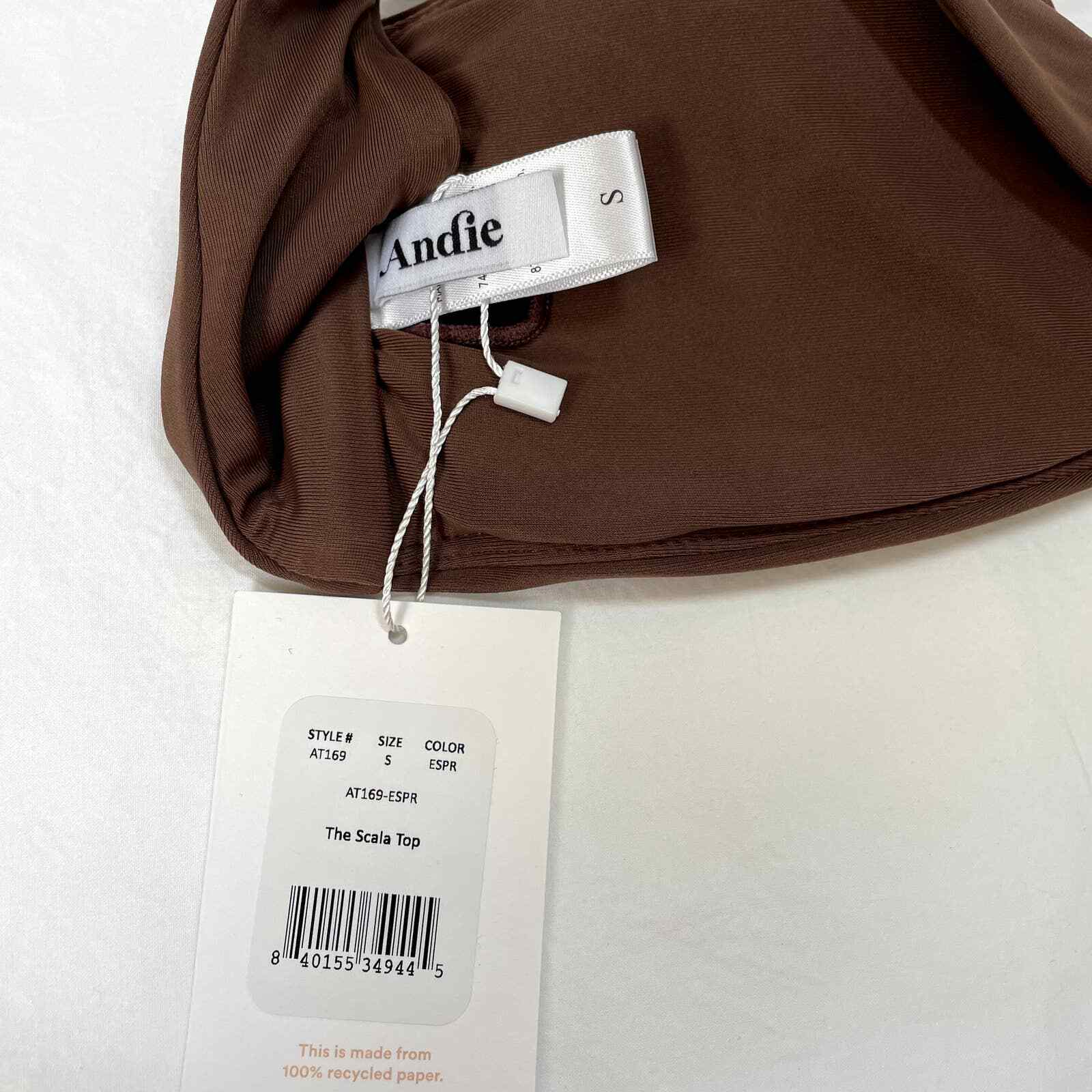 Andie Bikini Top Womens Small Scala Espresso Brown Bandeau Swimwear New