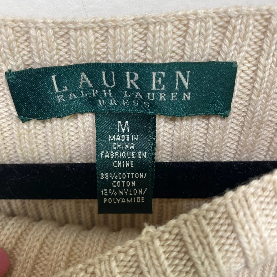 Ralph Lauren Cable Knit Sweater Dress Womens M Beige Tan Old Money Quiet Luxury - Image 3 of 4