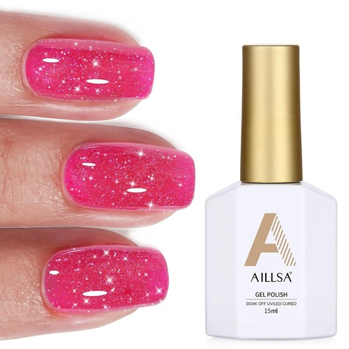 AILLSA Hot Pink Glitter Gel Polish Bright Holographic eBay