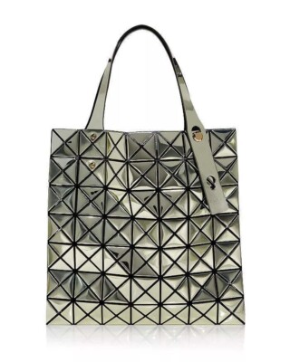 Bao Bao Issey Miyake Platinum Silver Handbag Metallic Rubber Tote