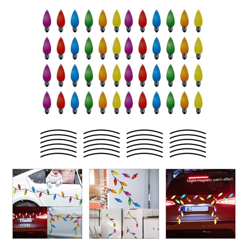 Christmas Car Sticker Light Bulb Reflective Stickers Decals Set