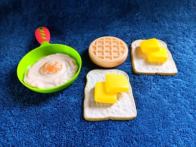 Vtg Toy Food 1980s 90s NASTA Butter Pat Egg Bread  Pan Mix Toy Kitchen 7 pc Lot