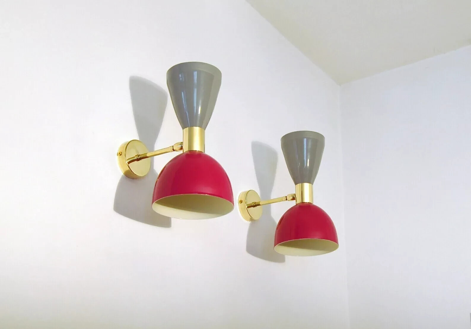 Mid Century Italian Brass Diabolo Wall Sconce 2 Light Pair