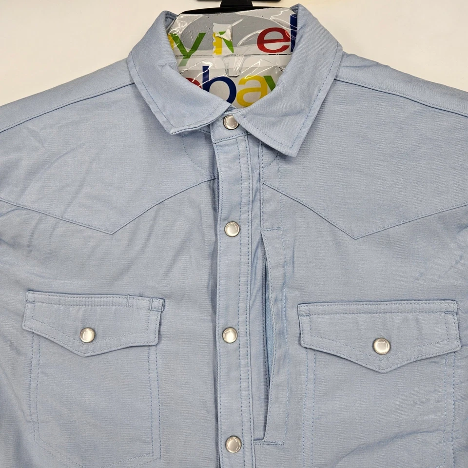 Camisa Diamond Cross Ranch Para Hombres Mediana Western Azul Claro Perla Manga Corta a Presión Foto 2 de 4