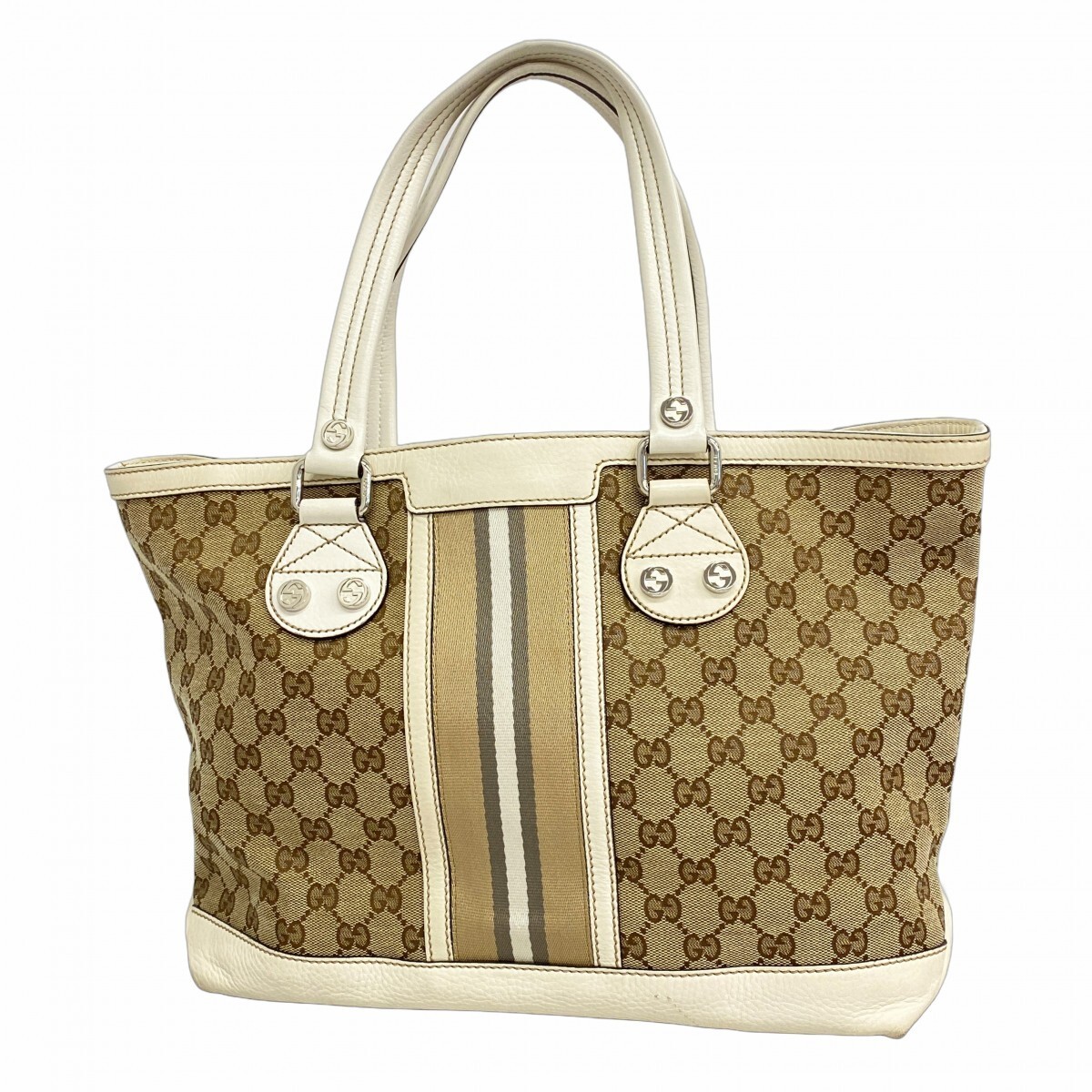 GUCCI GG Canvas Tote Bag in White with Silver Hardware 232973 312565