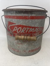 Vintage Sportmaster Galvanized wood Handle 10 Quart Floating Minnow Bait Bucket
