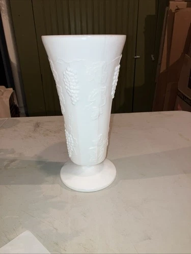 Vintage Milk glass Vase Grape Vine Pattern