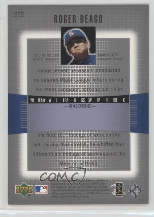 2003 Upper Deck Finite Level One Finite Rookie /1299 Roger Deago #272 Rookie RC - Image 2 of 2
