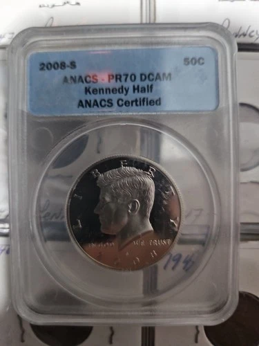 2008-S Silver Kennedy Half Dollar 50c ANACS PR70 DCAM