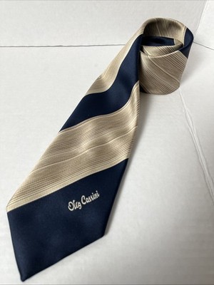 Vintage Eugene Jacobs by Oleg Cassini Tie Blue Stripe Block Pattern 55  Necktie