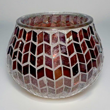 Burgundy Mosaic Glass Candle Holder Boho Illuminating Shiny