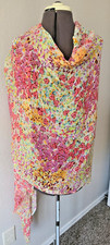 PRETTY Fall Wrap Scarf Pink Yellow Orange Floral Big 62 x 72 Swimsuit Cover Up