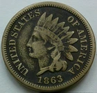 US 1863 Copper-Nickel Indian Head Cent  **