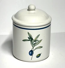 Over and Back "OLIVE" Motif Stoneware 7 3/4" Canister Portugal Williams Sonoma