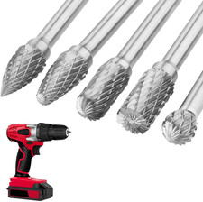5Pcs Premium Tungsten Steel Carbide Rotary Burr Set, 1/4Inch Shank Double Cut Ca