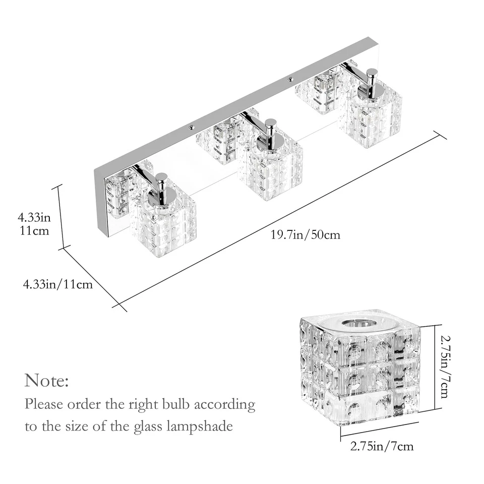 Luz de vaidade Ralbay 3 luzes cristal banheiro moderno LED cromado---- - Imagem 3 de 4