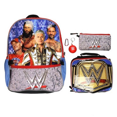 WWE Backpack 5-Piece Set Undisputed Champion 16'' Book Bag with Lunch Box