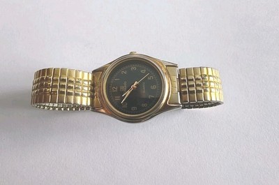 Damenuhr ''RICARDO'' Gold Ton Edelstahl Zifferblatt-Schwarz Quarzwerk Stretch 