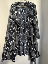 NWT Chicos Travelers Navy White Long Slv Open Front Crinkle Jacket 3 L XL  Belt