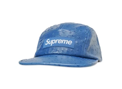 Casquette de camp GORE-TEX "Bleu" en cuir embossé d'autruche suprême - Photo 1/4