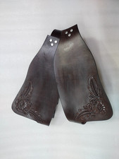 Floral Tooling Dark Brown Leather Western Horse Saddle Replacement Fenders Pair