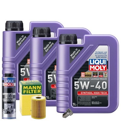 Motoröl 5W40 LIQUI MOLY 3L+MANN Ölfilter+Spülung+Ölablassschraube