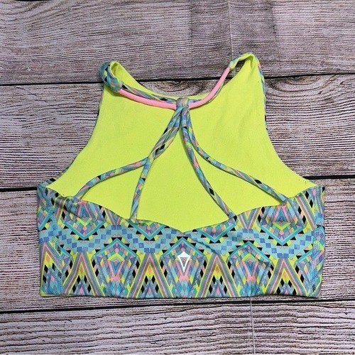 Ivivva Neon Yellow HIgh Neck Reversable Crop Top / Sports Bra Size 8 - Picture 8 of 9