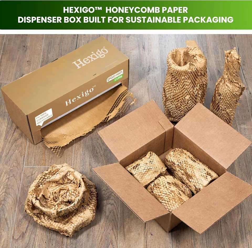 Hexigo Honeycomb Packing Paper Roll - 12"x300' Recyclable Brown Kraft Paper - Image 3 of 4