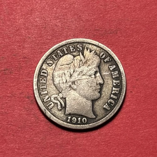 (1) Beautiful Antique 1910-P Barber Dime CHOICE F-FINE DETAILS SLIGHTLY BENT