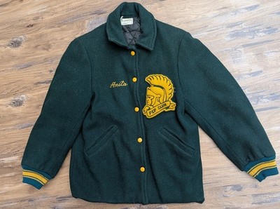 Vtg Broadway Knitting Mills Anita Pep Club Green Varsity Jacket Wool Coat M