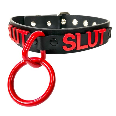 #ad #ad Name Bondage Collar Black O Ring RED Letter Slave Leather BDSM Slut Choker $26.99