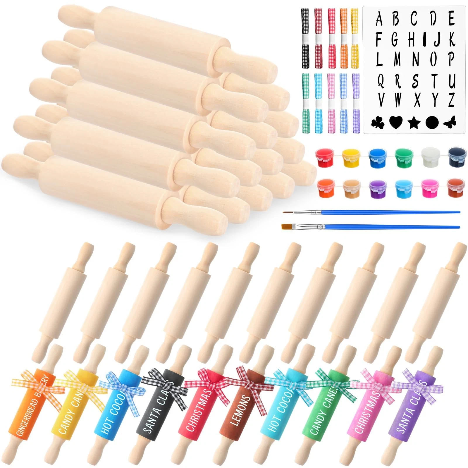 30 PCS Mini Rolling Pin Crafts Small Wooden Dough Rollers 5 Inch Kitchen