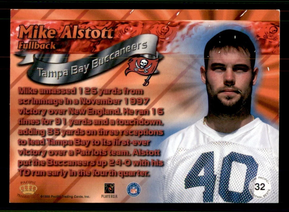 1998 Pacific Paramount Personal Bests #32 Mike Alstott Buccaneers - Image 2 of 2