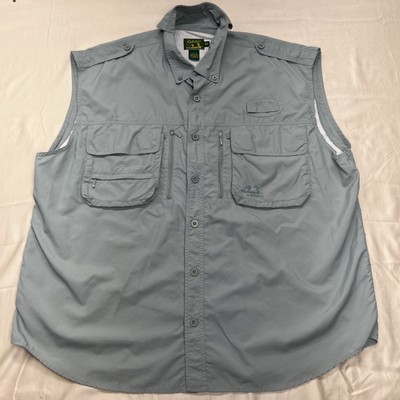 Cabela's Guidewear Camp Shirt Mens XXL  Green Vented  Removed Sleeves Fishing