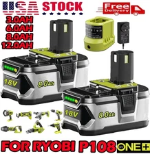 2PACK For Ryobi 18V Battery/Charger Lithium ion Compatible Batteries P108 P107