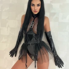 Women Sexy Lingerie Black PU Bodysuit Leather Nightwear Lace Up Babydoll