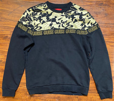 GUESS Men's Black Base Gold/Black CAMO Pattern LOGO Crew Neck Sweatshirt SZ M