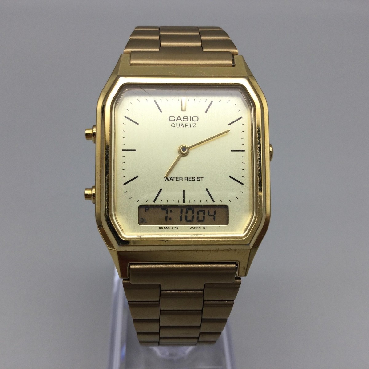 Casio 5154 AQ-230 Mens Watch 29mm Gold Tone Analog Digital Water