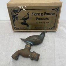 FLORA & FAUNA Brass Faucet Quail Garden Outdoor Bird Cottage Whimsy Patina Heavy