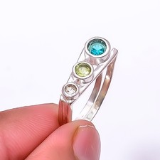 Multi Gemstone 925 Sterling Silver Jewelry Handmade Ring s.7.5 Sku11