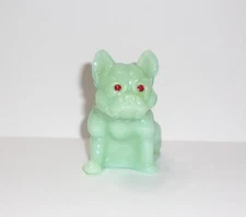 Westmoreland Glass Mold Jadeite Green Red-Eyed French Bulldog Figurine
