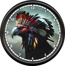 Native American Indian Raven Black Bird Faith Love Feather Headress Wall Clock