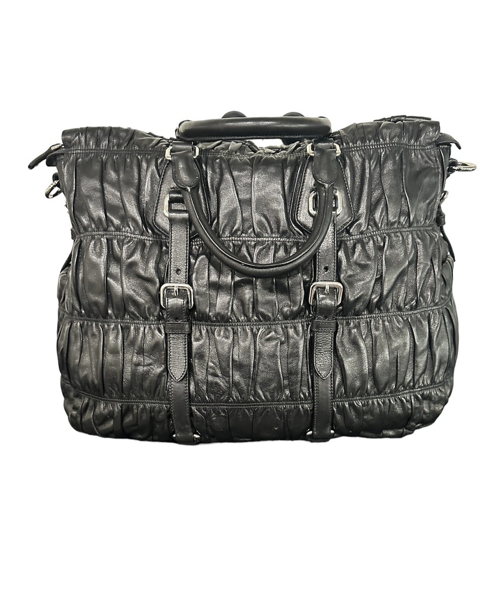 New VINTAGE LEATHER AUTHENTIC PRADA NAPPA GAUFRE' BLACK BAG