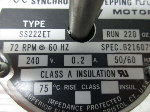 SUPERIOR ELECTRIC SYNCHRONOUS 240VAC SLO-SYN STEPPING MOTOR SS222ET NEW - Picture 3 of 5