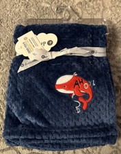 Dream Kids Plush Blue Baby Blanket Red Whale Ahoy Soft