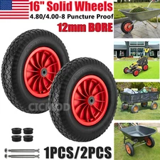 1-2PCS 4.80/4.00-8" Tires Wheels 16" Heavy Duty Solid Flat-Free Wheelbarrow Tire