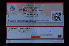FÜR SAMMLER:Ticket, Karte, FC Bayern München - FC Augsburg, Eintrittskarte